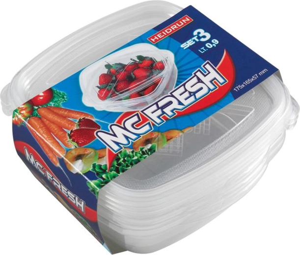 Plastowe kwadratowe pojemniki z pokrywką HEIDRUN McFresh 0,9 l, zestaw 3 szt.