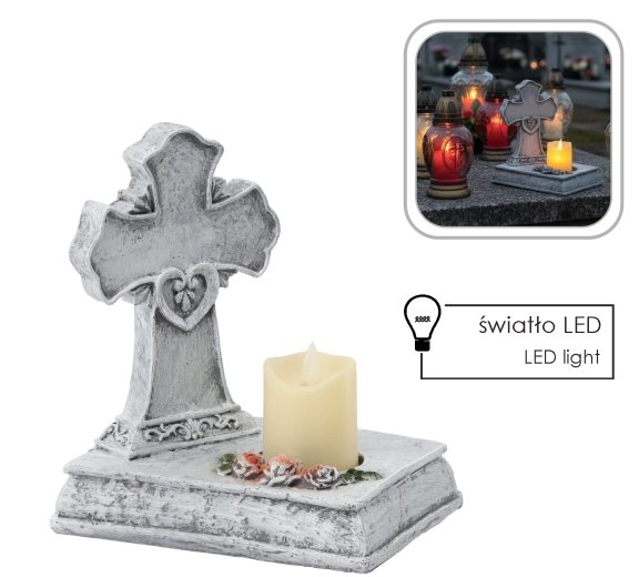 Dekoracyjny krzyż ze świeczką LED 22,5 × 14 × 21,5 cm