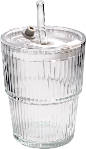 Szklanka ze szklaną słomką 9,5 × 9,5 × 11,3 cm