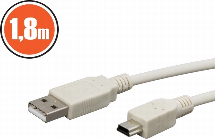 Kabel USB 2.0 A na mini B 1,8 m, biały