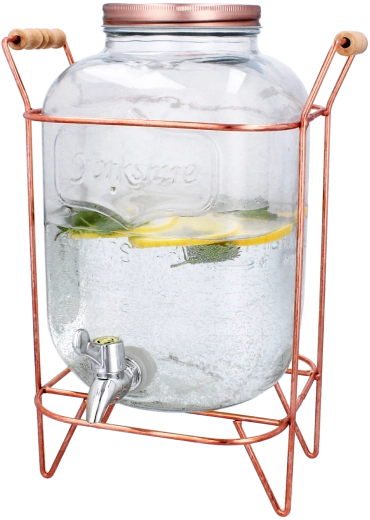 Szklany dyspenser do napojów 5 l z kranikiem i metalowym stojakiem