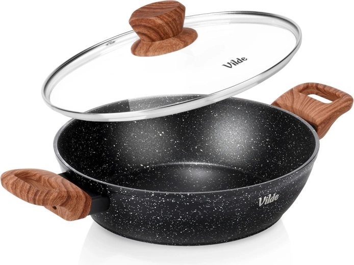 Głęboka granitowa patelnia ze szklaną pokrywą 24 cm, 2,2 l