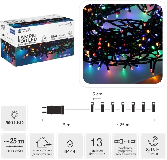 Łańcuch świetlny LED 500 multicolor 25 m