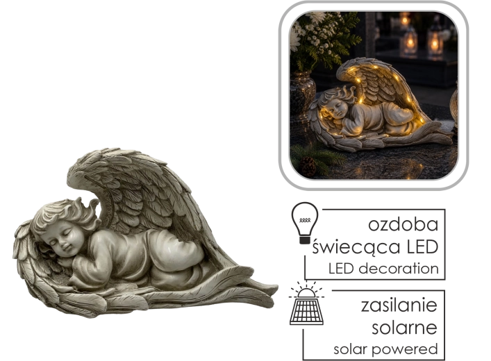 Leżąca figurka anioła z solarnym oświetleniem LED