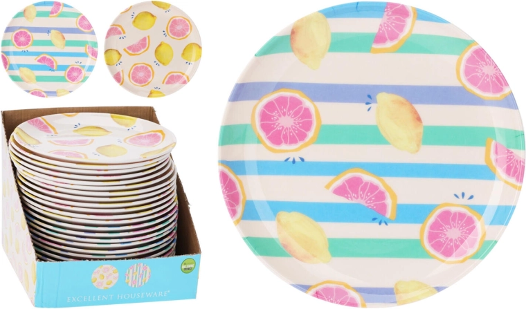 Płaski talerz melaminowy 20 cm z motywem owocowym