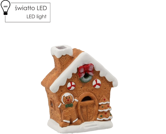 Świąteczna figurka – domek z piernika z oświetleniem LED 12,5 × 6,5 × 14,5 cm