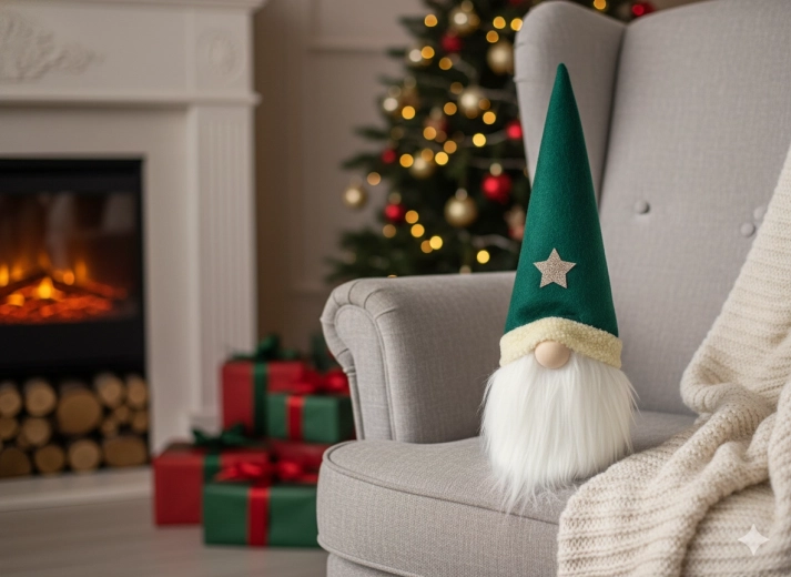 Świąteczny skrzat w zielonej czapce 38 cm