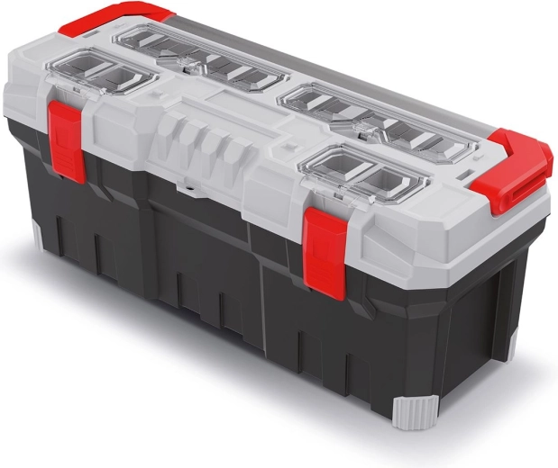 Plastowa skrzynka na narzędzia TITAN PLUS z metalowym uchwytem, 752 × 300 × 304 mm, szara