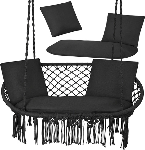 Poduszki do podwójnego ogrodowego fotela wiszącego typu bocianie gniazdo GARDLOV – czarne