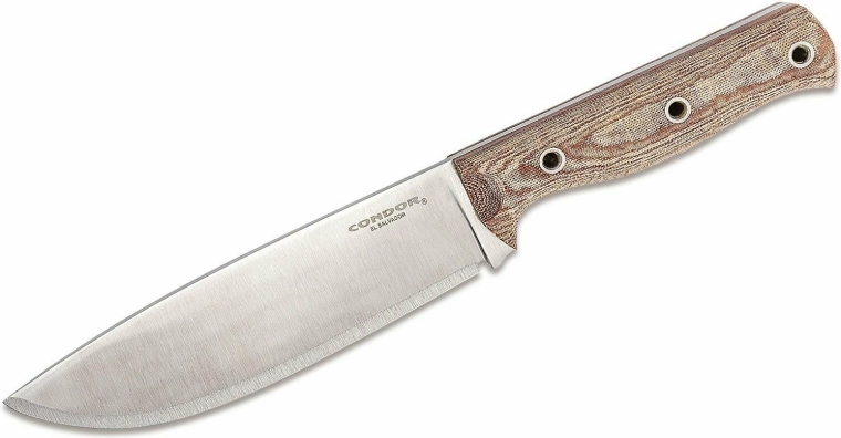 Nóż outdoorowy Condor Low Drag, 16,7 cm, satynowe ostrze, brązowa Micarta, skórzana pochwa