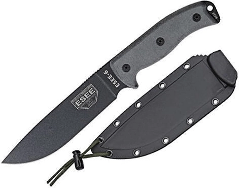 ESEE nóż survivalowy 16,5 cm z gładkim ostrzem, czarny/szary, Micarta, pochwa