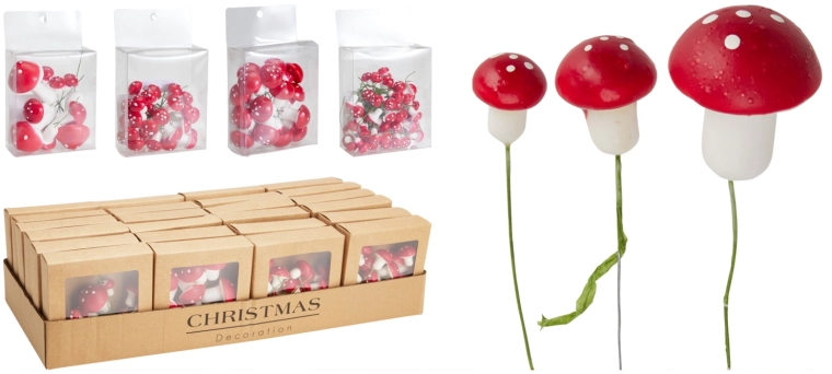 Dekoracyjne grzybki na druciku czerwone 8 cm