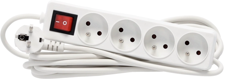 Listwa zasilająca z wyłącznikiem przeciwprzepięciowym, 4 gniazda, kabel 5 m, biała