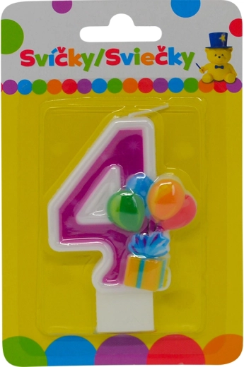 Urodzinowa świeczka cyfra 4 z balonikami