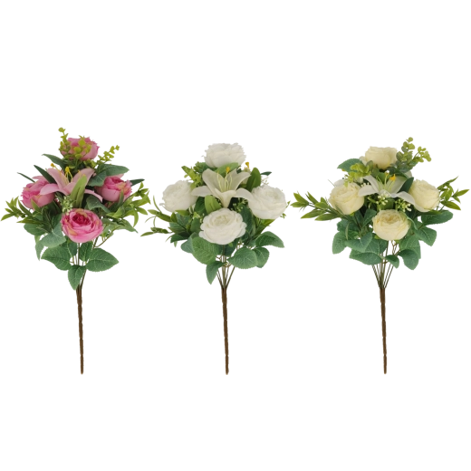 Sztuczny bukiet róż i lilii 43 cm, mix kolorów