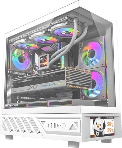 Obudowa komputerowa DarkFlash z wyświetlaczem IPS (biała) + 6 wentylatorów
