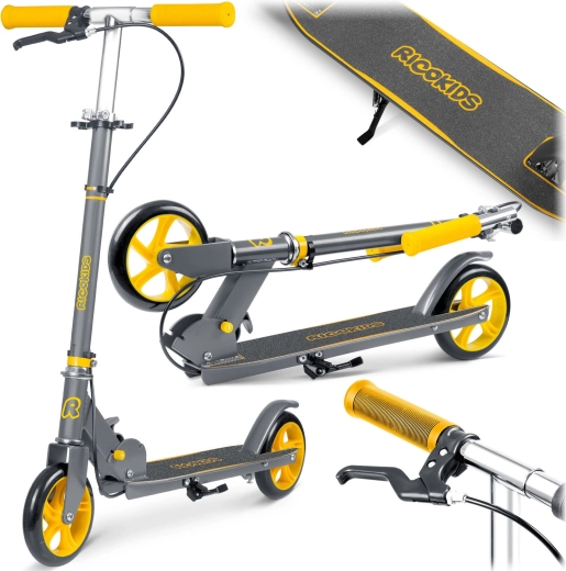 Dziecięca składana hulajnoga RICOKIDS Kodi szaro‑pomarańczowa z hamulcem ręcznym i nożnym