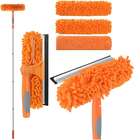 Teleskopowa myjka do okien 3w1 RUHHY 1,8 m ze ściągaczką i mikrofazą