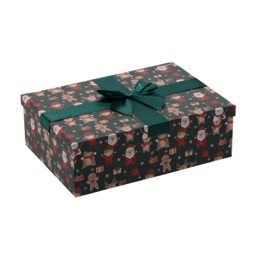 Świąteczne pudełko prezentowe z zieloną kokardą 28,5 × 20 × 8,5 cm - 1 sztuka
