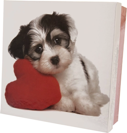 Papierowe pudełko prezentowe DOG biało-czerwone 22 × 22 × 8 cm