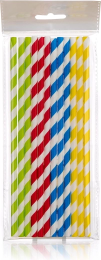 Papierowe słomki w paski 6 × 200 mm, mix kolorów (25 szt.)