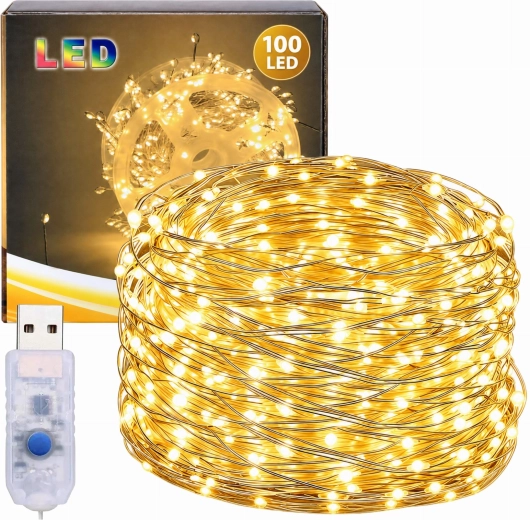 Świąteczny łańcuch świetlny na druciku ze 100 diodami LED, 3 m – 1 sztuka