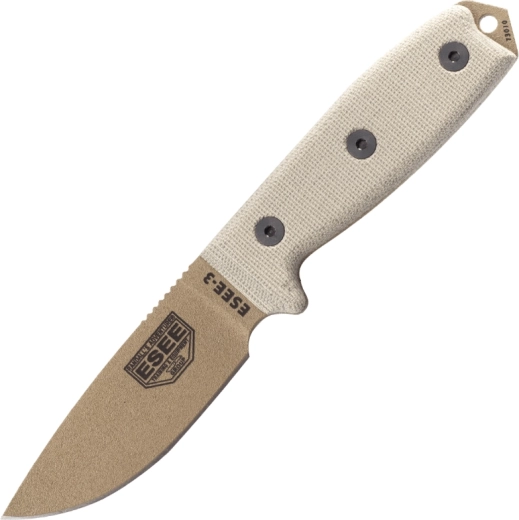 Nóż outdoorowy ESEE 3 Dark Earth z rękojeścią z micarty i pochwą