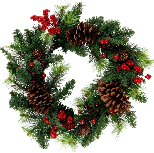 Świąteczny wieniec 45 cm z szyszkami i czerwonymi jagodami