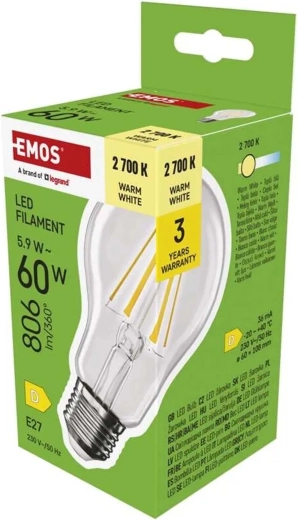 Żarówka LED Filament A60 E27 5,9 W 806 lm ciepła biel