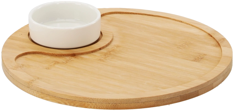 Bambusowa taca do serwowania z porcelanową miseczką 25 cm