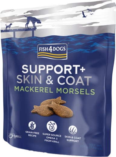 Fish4Dogs przysmaki dla psów Support+ sierść i skóra makrela 225 g