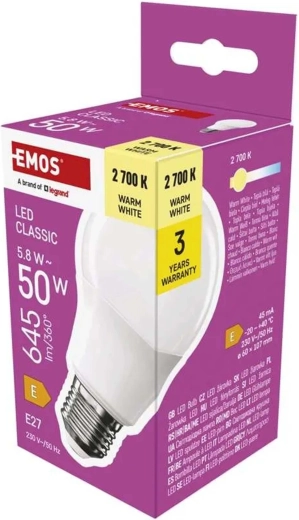Żarówka LED Classic A60 E27 5,8 W, ciepła biel