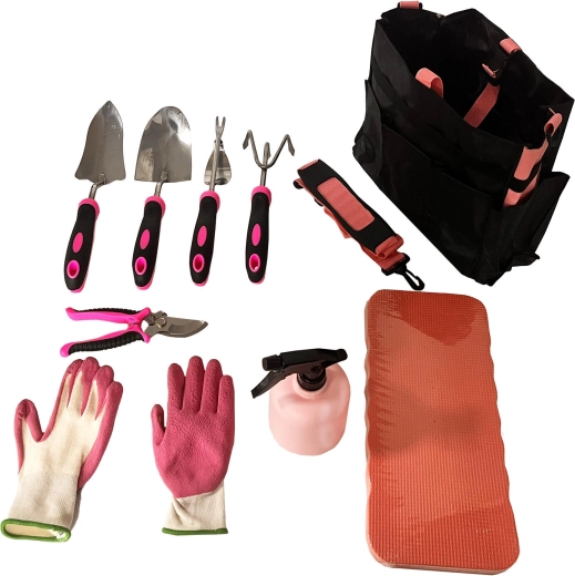 Zestaw narzędzi ogrodowych 9‑częściowy – różowy