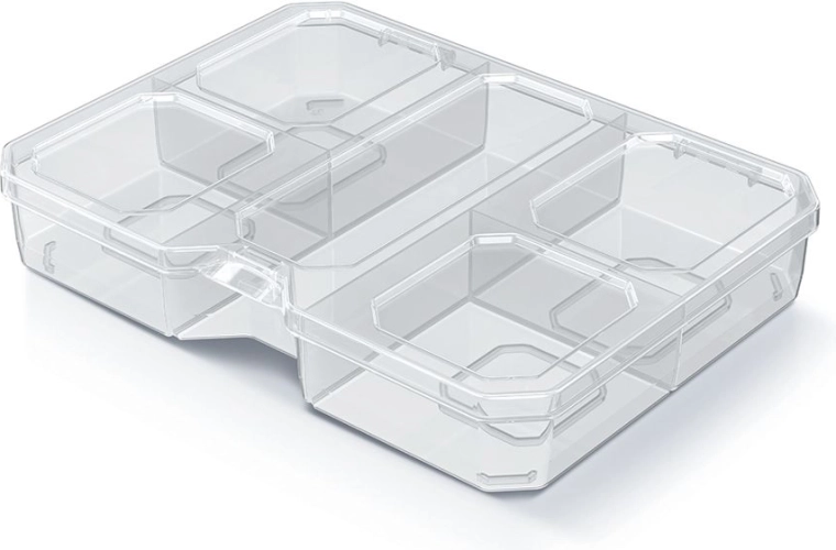 Organizer SQR box 19,3 × 14,7 × 3,5 cm z 5 przegródkami, transparentny