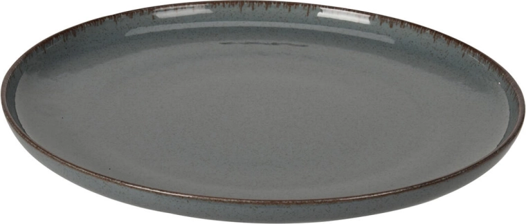 Płaski porcelanowy talerz 27 cm z brązową lamówką