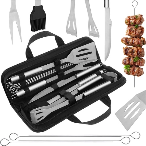 Zestaw narzędzi do grilla KAMINER ze stali nierdzewnej, 9 sztuk w sztywnym etui