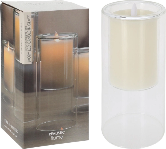 LED świeca IVORY w szkle z migoczącym płomieniem 10 × 20 cm
