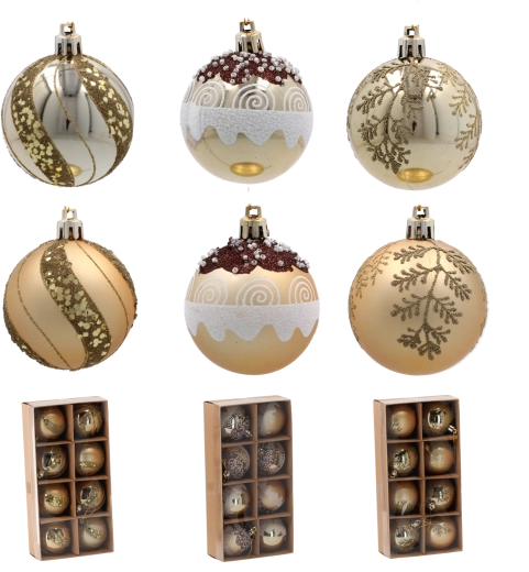 Zestaw złotych bombek choinkowych 6 cm – 8 szt., nietłukące