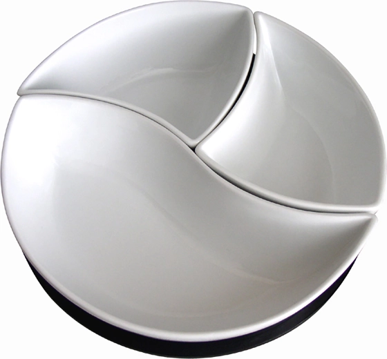 Zestaw do serwowania ceramicznych misek z obrotową drewnianą tacą Toro Fala