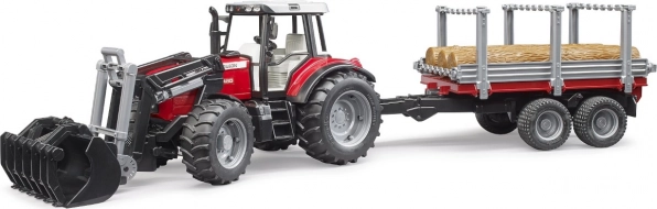 BRUDER traktor MASSEY FERGUSON 7480 z ładowaczem czołowym i przyczepą do kłód