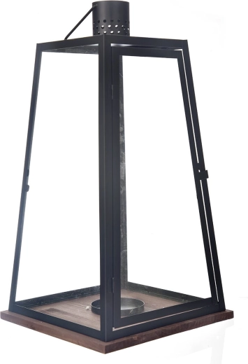 Dekoracyjna latarnia z drewna i metalu czarno-beżowa 60 cm