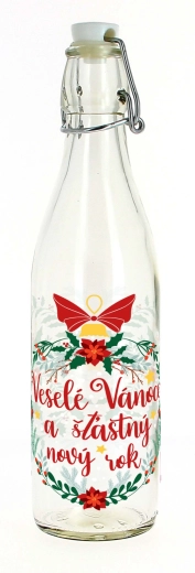 Szklana butelka z zamknięciem patentowym 1 l Wesołych Świąt