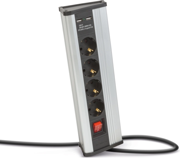 Listwa narożna z wyłącznikiem, 4 gniazdami i portami USB