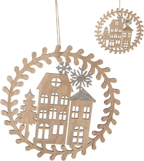 Wiszący drewniany wieniec brązowy 30 cm