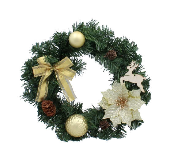Złoty wieniec świąteczny 30 cm