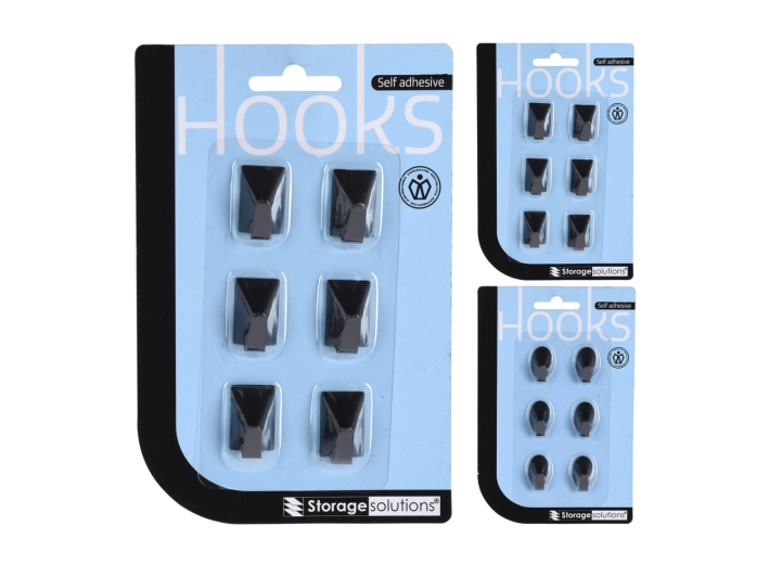 Samoprzylepne haczyki ze stali nierdzewnej – zestaw 6 szt., czarne