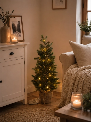 Sztuczna choinka bożonarodzeniowa 70 cm w doniczce z oświetleniem LED