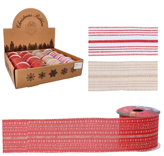 Świąteczna dekoracyjna wstążka z kolorowymi paskami 6,3 cm × 2,7 m