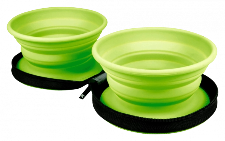 Podróżna podwójna miska KIWI WALKER – zielona, 2 szt.