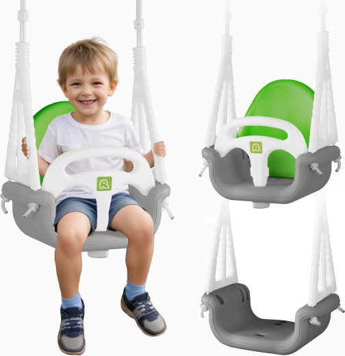 Ricokids dziecięca huśtawka wahadłowa Słonik 3w1 szaro-zielona